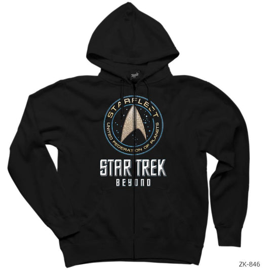 Star Trek Beyond Logo Siyah Fermuarlı Kapşonlu Sweatshirt