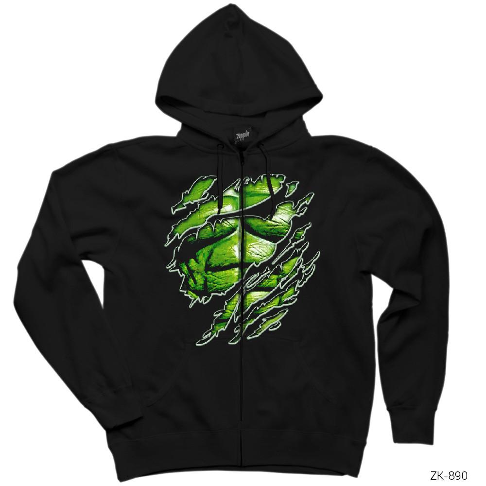 Hulk Body Siyah Fermuarlı Kapşonlu Sweatshirt