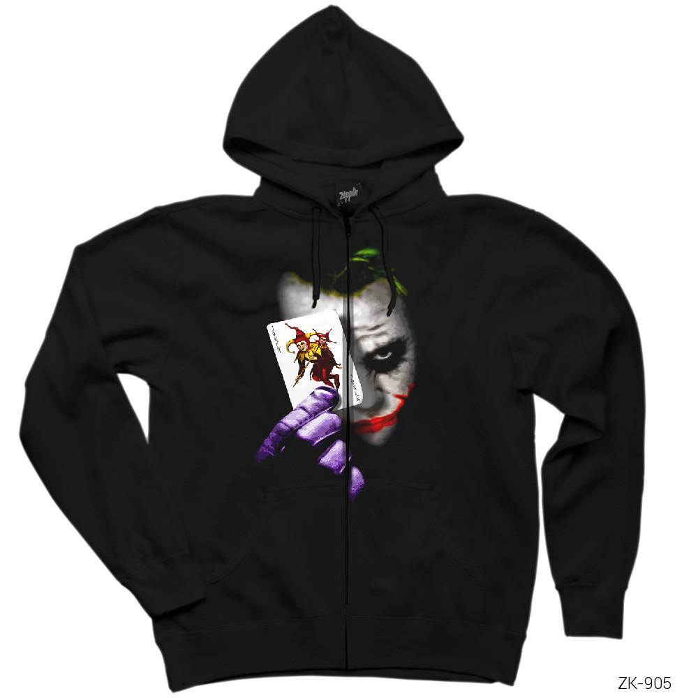 Joker Card Siyah Fermuarlı Kapşonlu Sweatshirt