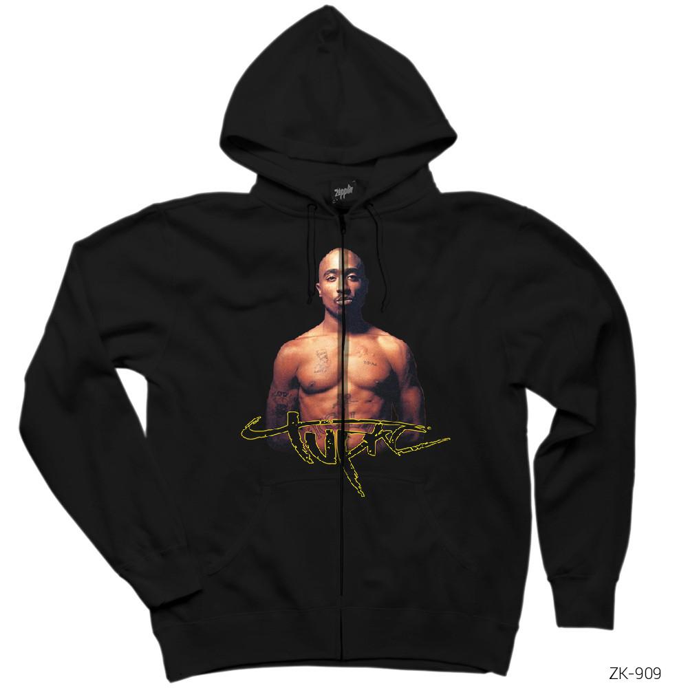 Tupac Shakur Siyah Fermuarlı Kapşonlu Sweatshirt