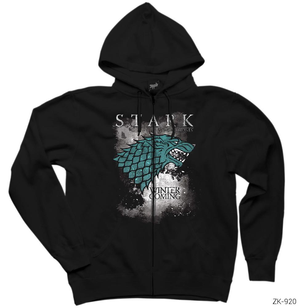 Game of Thrones Stark Sky Siyah Fermuarlı Kapşonlu Sweatshirt