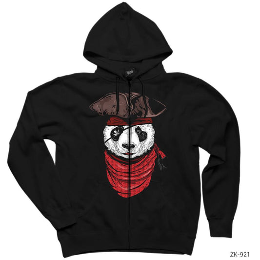 Panda Korsan Siyah Fermuarlı Kapşonlu Sweatshirt