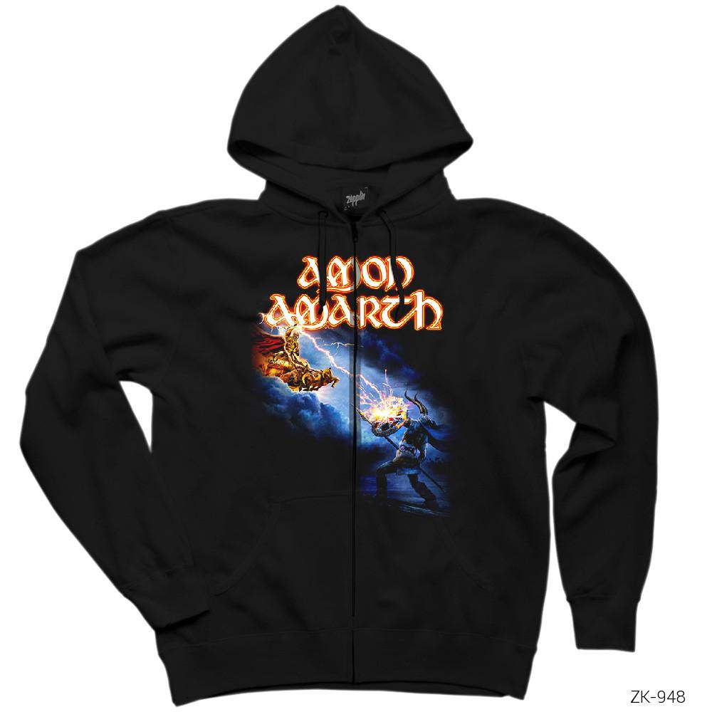 Amon Amarth God Fights Siyah Fermuarlı Kapşonlu Sweatshirt