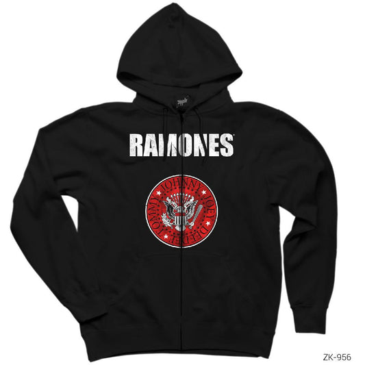 Ramones Siyah Fermuarlı Kapşonlu Sweatshirt