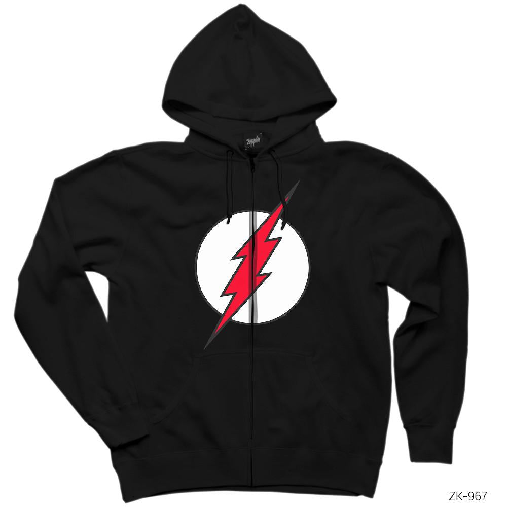 The Flash Red Siyah Fermuarlı Kapşonlu Sweatshirt