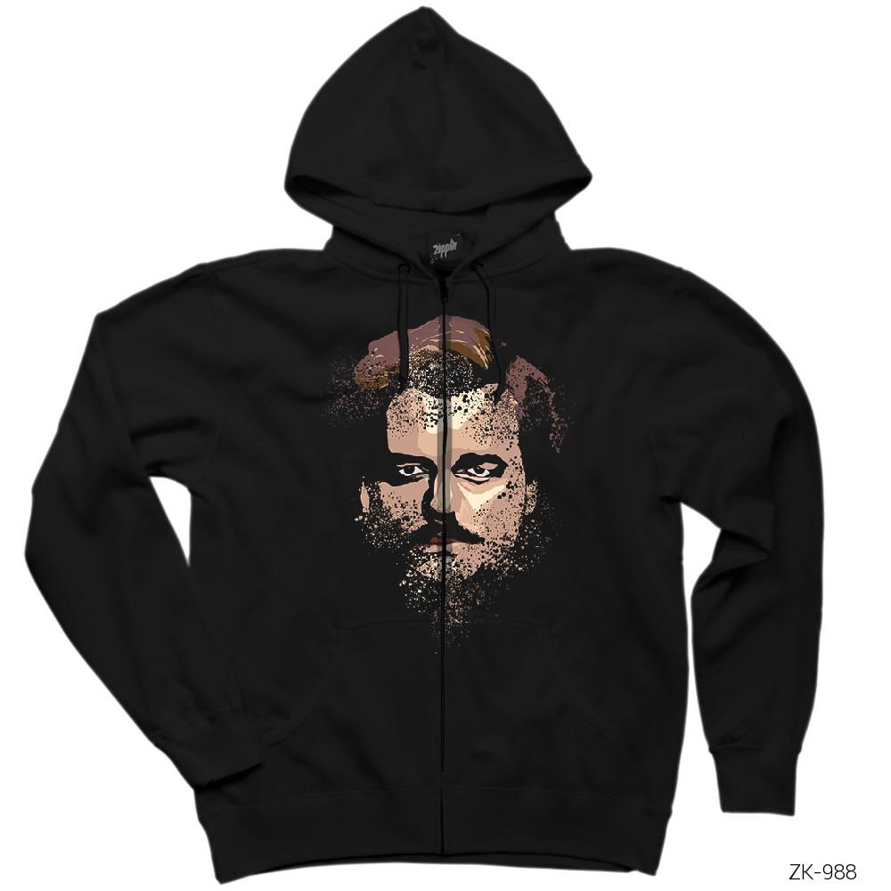 Narcos Artwork Siyah Fermuarlı Kapşonlu Sweatshirt