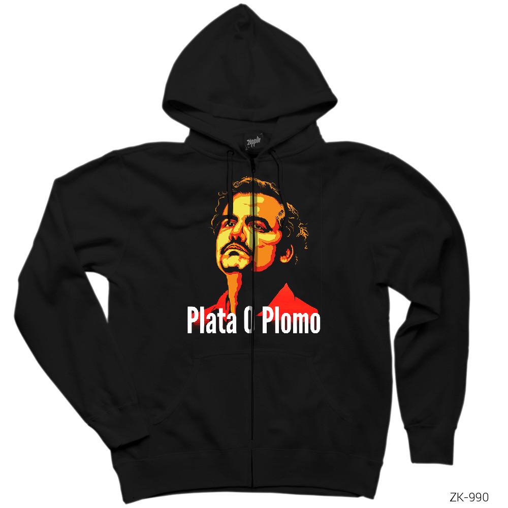 Narcos Plata O Plomo 3 Siyah Fermuarlı Kapşonlu Sweatshirt