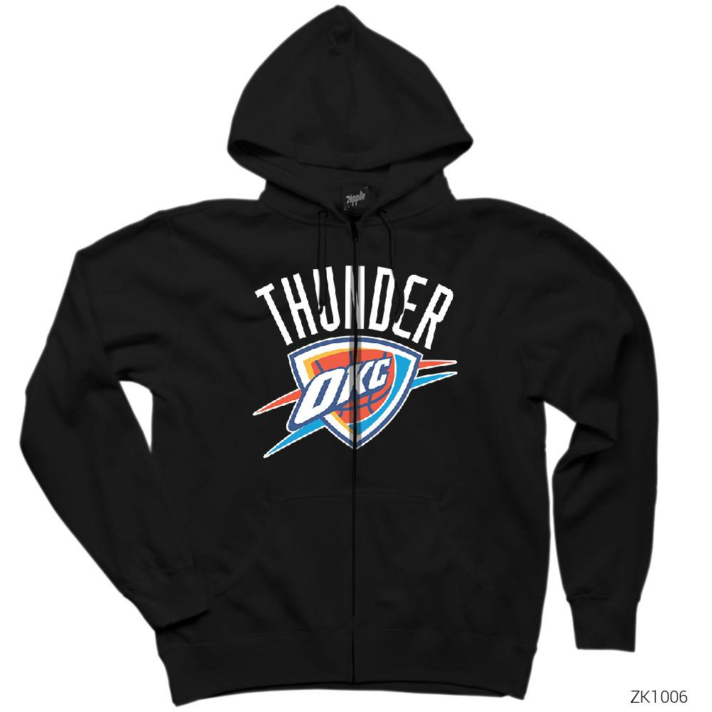 Oklahama Thunder Logo Siyah Fermuarlı Kapşonlu Sweatshirt