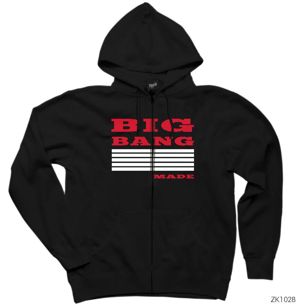 Big Bang Siyah Fermuarlı Kapşonlu Sweatshirt