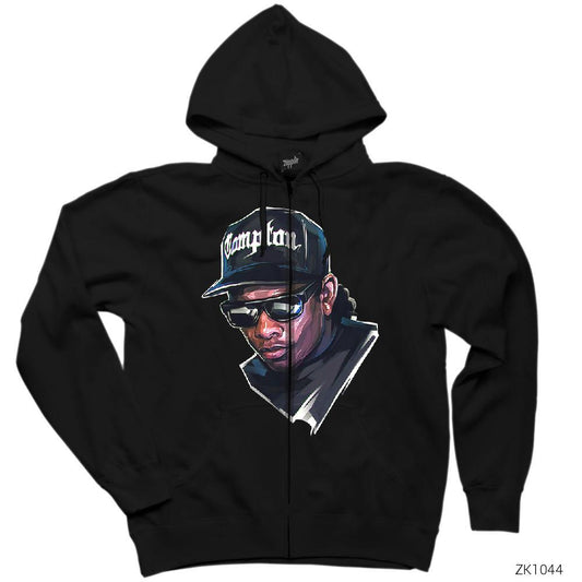 Eazy E Siyah Fermuarlı Kapşonlu Sweatshirt
