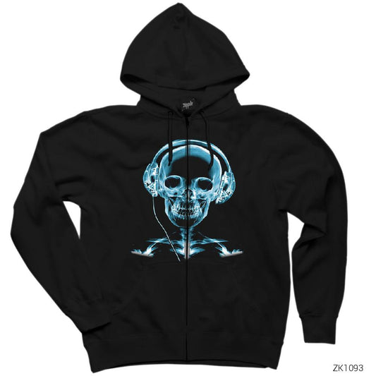 Skull Xray Siyah Fermuarlı Kapşonlu Sweatshirt