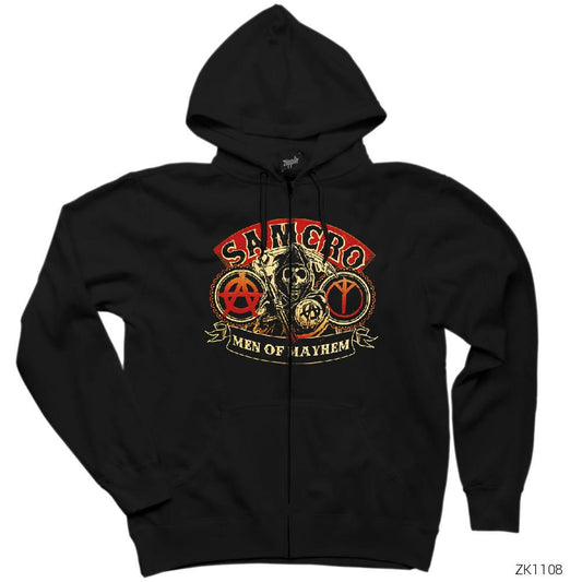 Samcro Men of Mayhem Siyah Fermuarlı Kapşonlu Sweatshirt