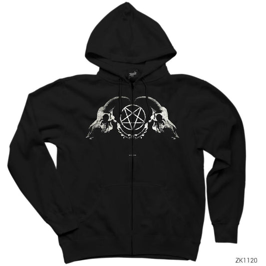 Satan Dual Siyah Fermuarlı Kapşonlu Sweatshirt