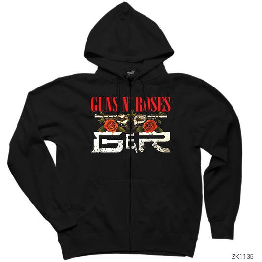 Guns n Roses Guns Siyah Fermuarlı Kapşonlu Sweatshirt