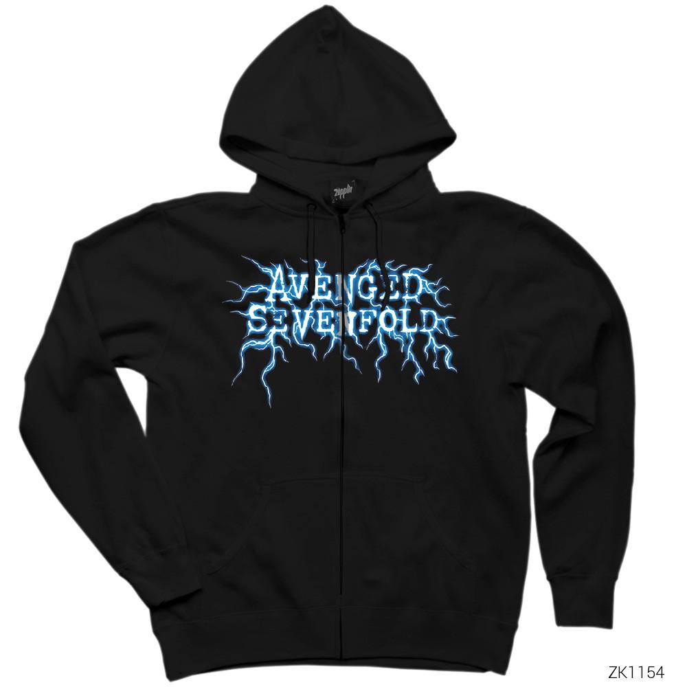 Avenged Sevenfold Lighting Logo Siyah Fermuarlı Kapşonlu Sweatshirt