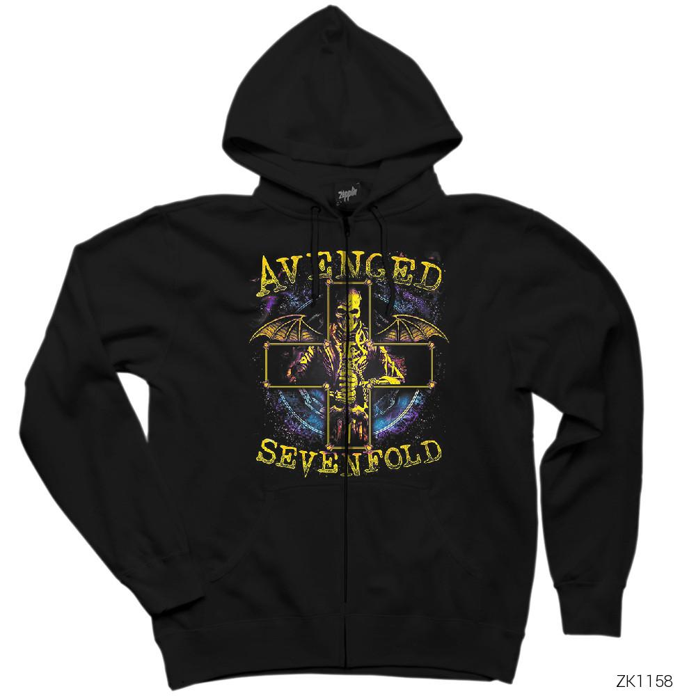 Avenged Sevenfold Stellar Siyah Fermuarlı Kapşonlu Sweatshirt