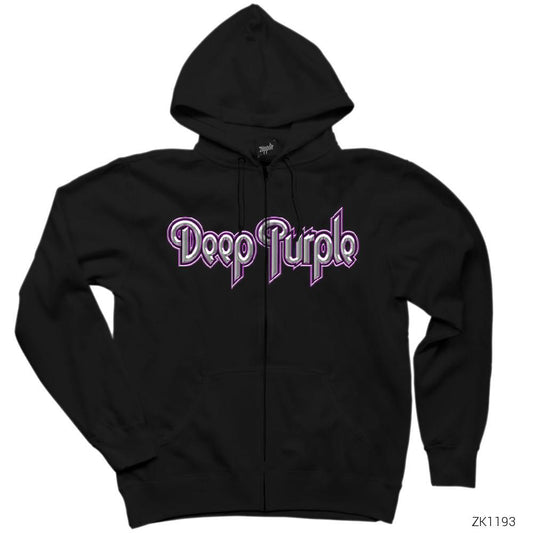 Deep Purple Siyah Fermuarlı Kapşonlu Sweatshirt