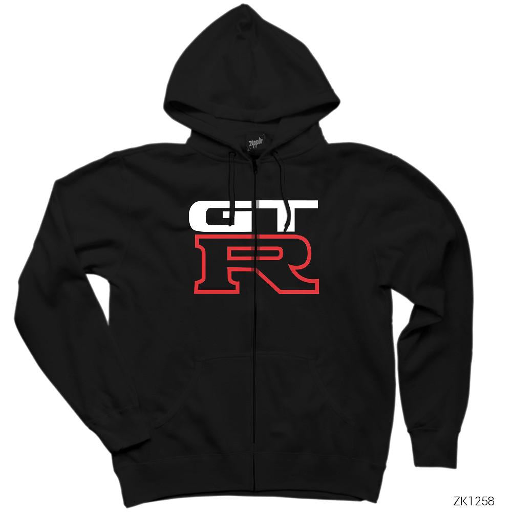 Nissan GTR Logo Siyah Fermuarlı Kapşonlu Sweatshirt