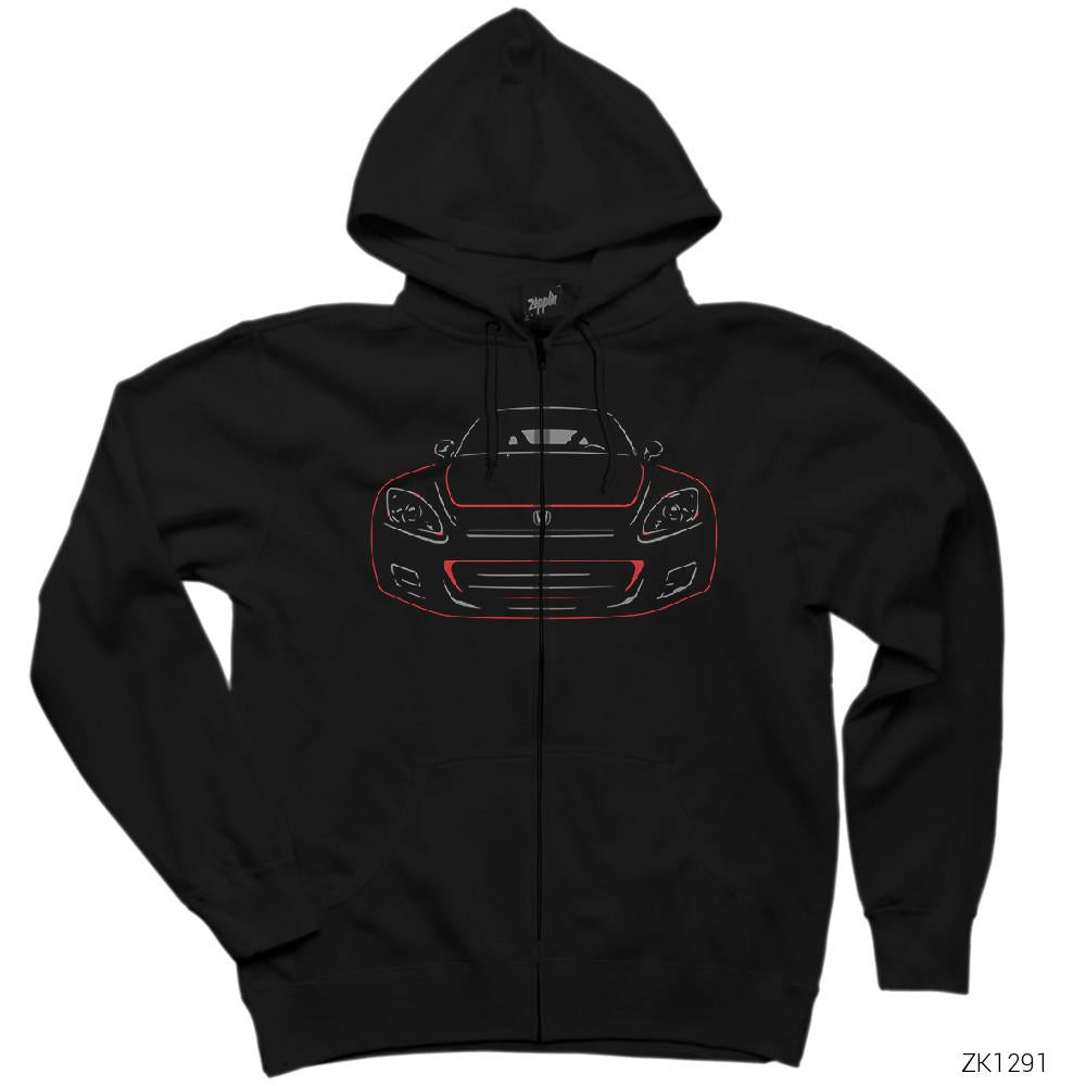 Honda S2000 2 Siyah Fermuarlı Kapşonlu Sweatshirt
