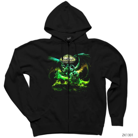 World of Warcraft Lord of the Outland Siyah Fermuarlı Kapşonlu Sweatshirt