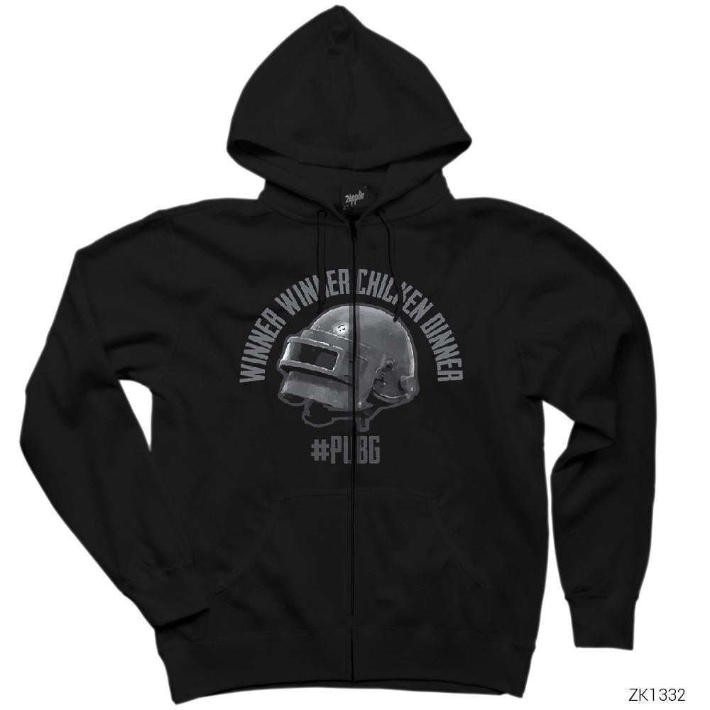 PUBG Winner Winner L3 Helmet Siyah Fermuarlı Kapşonlu Sweatshirt