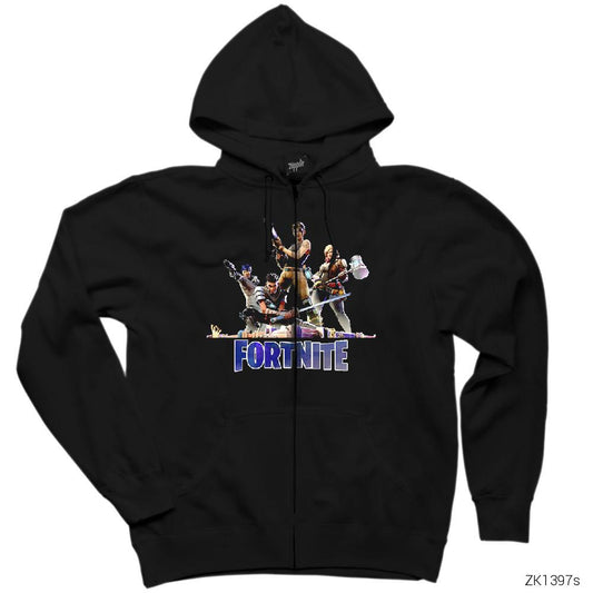 Fortnite Team 2 Siyah Fermuarlı Kapşonlu Sweatshirt