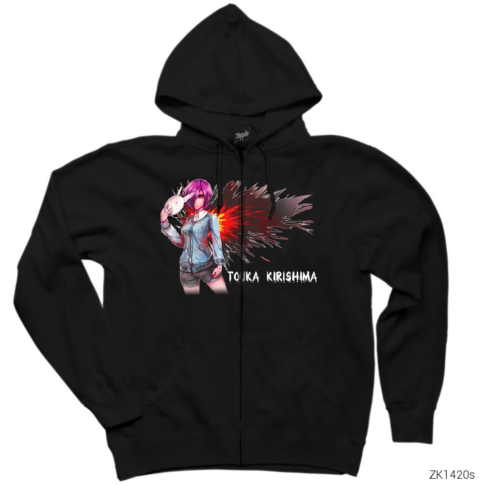 Tokyo Ghoul Touka Rabbit Siyah Fermuarlı Kapşonlu Sweatshirt