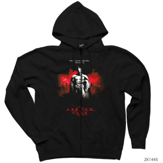 Batman Arkham City Siyah Fermuarlı Kapşonlu Sweatshirt