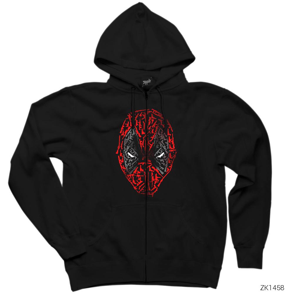 Deadpool Weapons Face Siyah Fermuarlı Kapşonlu Sweatshirt