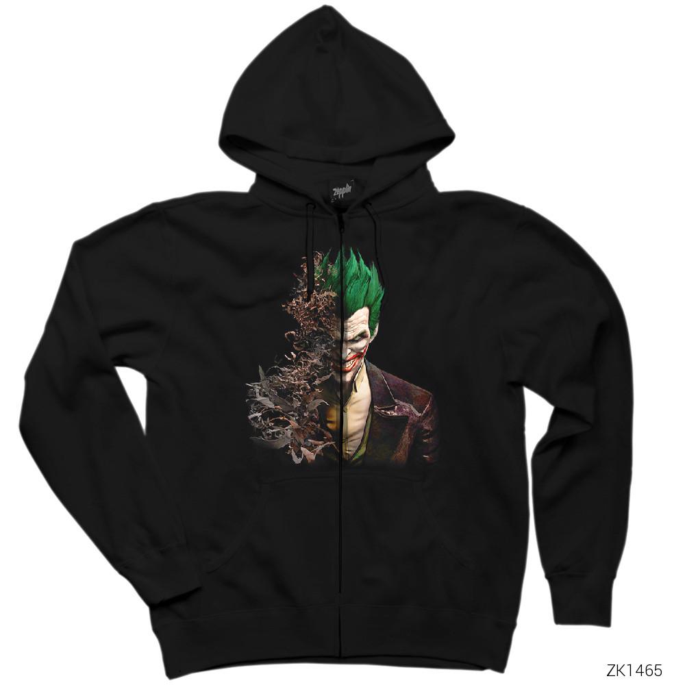 Joker Face Bats Siyah Fermuarlı Kapşonlu Sweatshirt