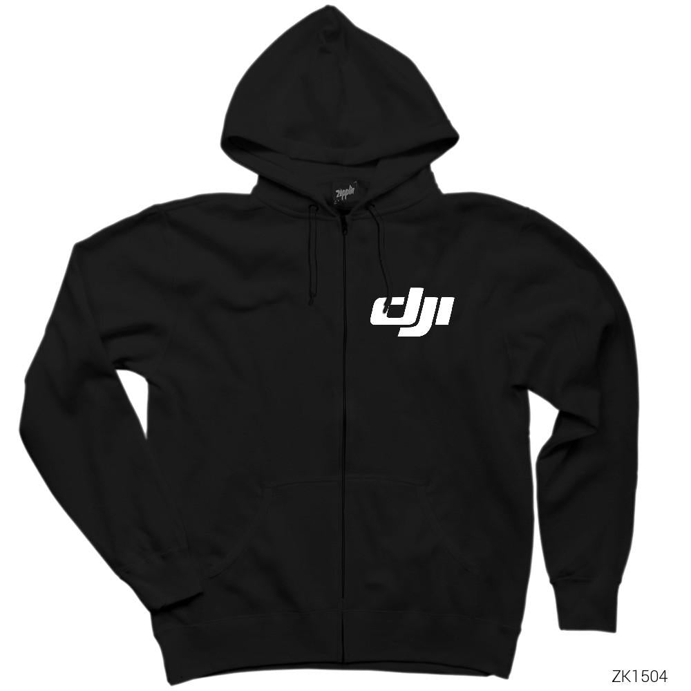 DJI Mini Siyah Fermuarlı Kapşonlu Sweatshirt