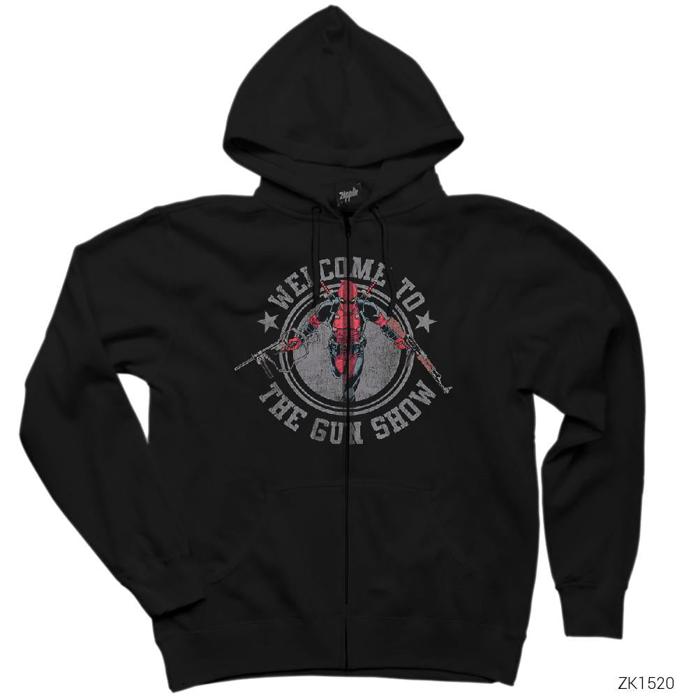 Dead Pool Gun Show Siyah Fermuarlı Kapşonlu Sweatshirt