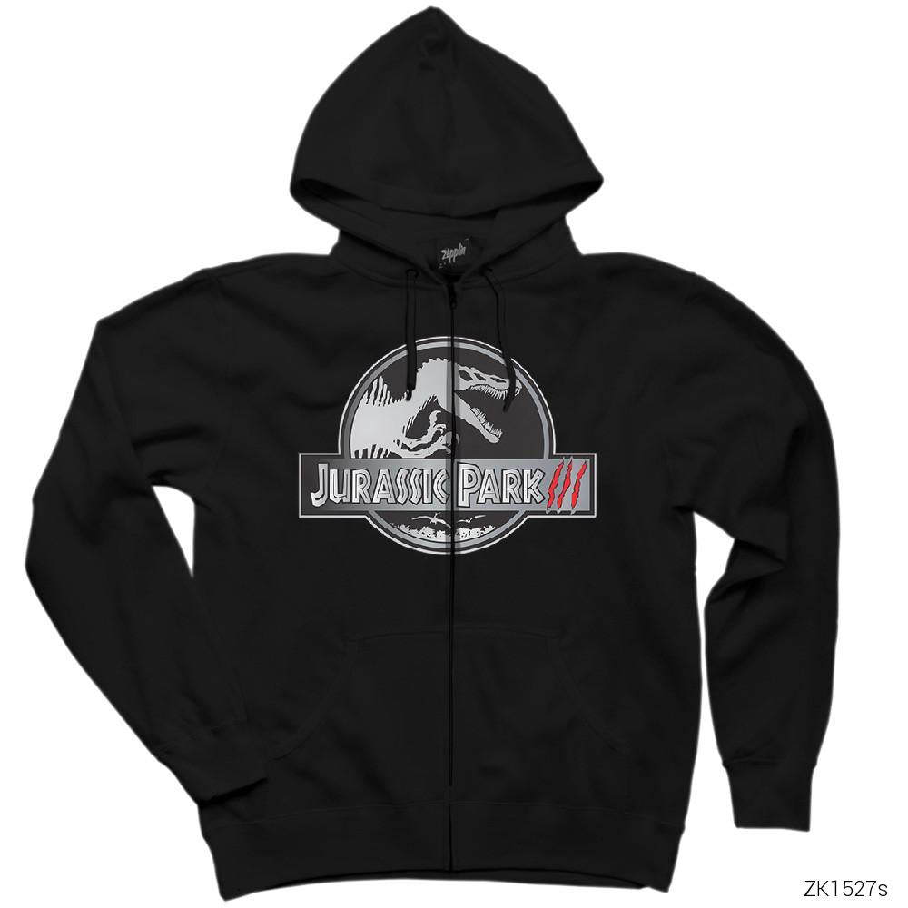Jurassic Park Claw Siyah Fermuarlı Kapşonlu Sweatshirt