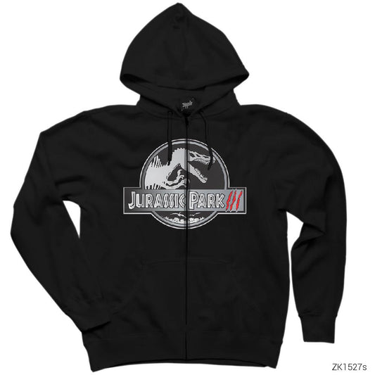 Jurassic Park Claw Siyah Fermuarlı Kapşonlu Sweatshirt