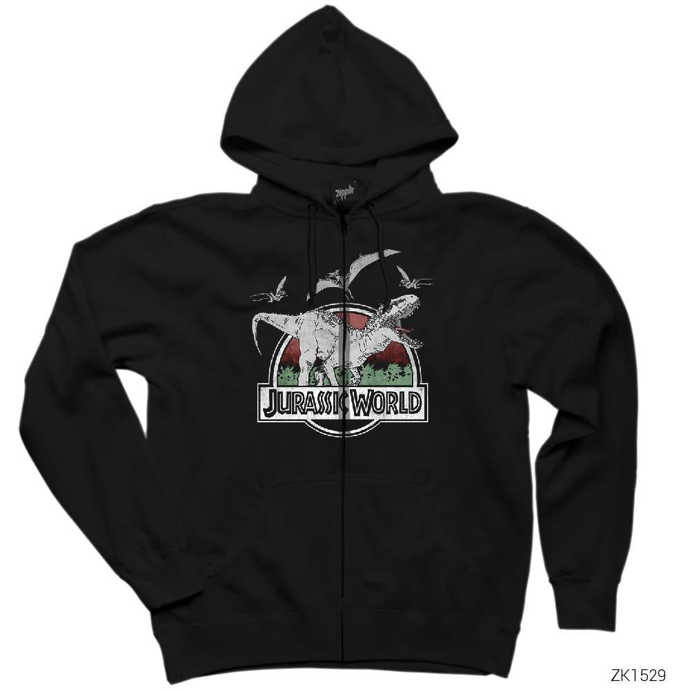 Jurassic Park Indominus Siyah Fermuarlı Kapşonlu Sweatshirt