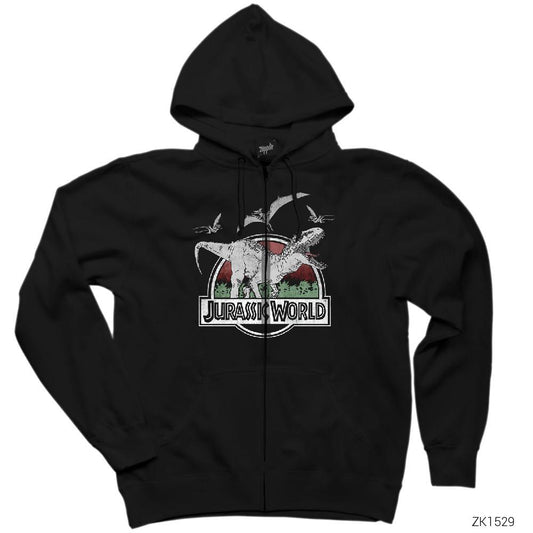 Jurassic Park Indominus Siyah Fermuarlı Kapşonlu Sweatshirt