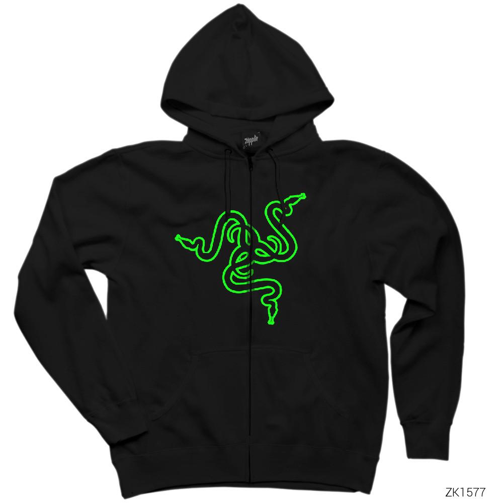 Razer Logo Siyah Fermuarlı Kapşonlu Sweatshirt