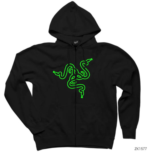 Razer Logo Siyah Fermuarlı Kapşonlu Sweatshirt