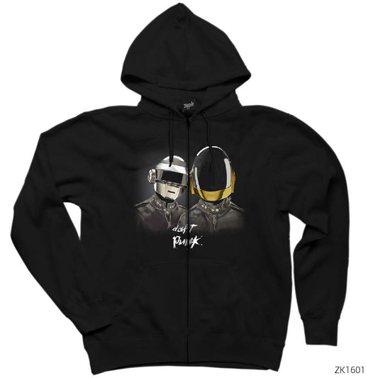 Daft Punk Siyah Fermuarlı Kapşonlu Sweatshirt