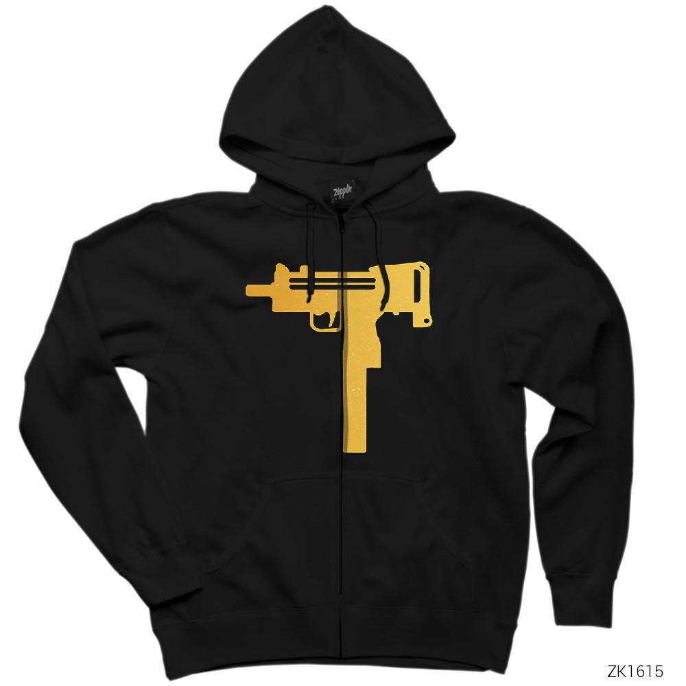 Uzi Gold Siyah Fermuarlı Kapşonlu Sweatshirt