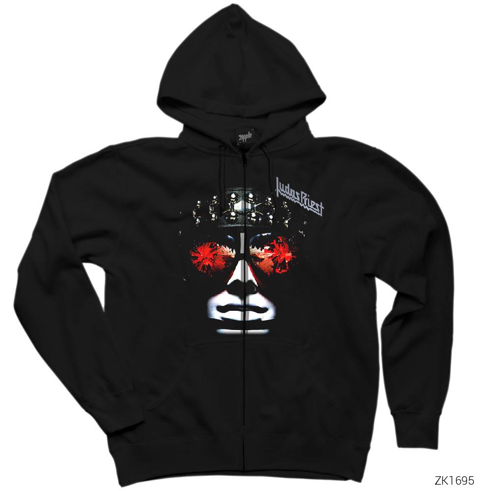 Judas Priest Siyah Fermuarlı Kapşonlu Sweatshirt