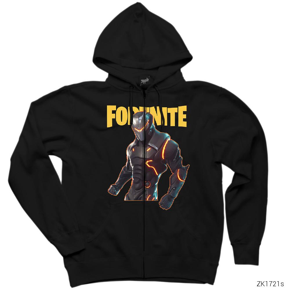 Fortnite Omega Skin Siyah Fermuarlı Kapşonlu Sweatshirt