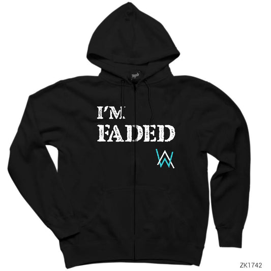 Alan Walker Faded Siyah Fermuarlı Kapşonlu Sweatshirt