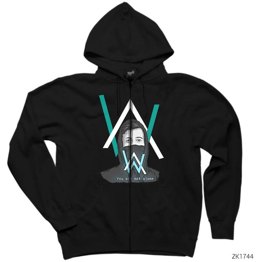 Alan Walker You are Not Alone Siyah Fermuarlı Kapşonlu Sweatshirt