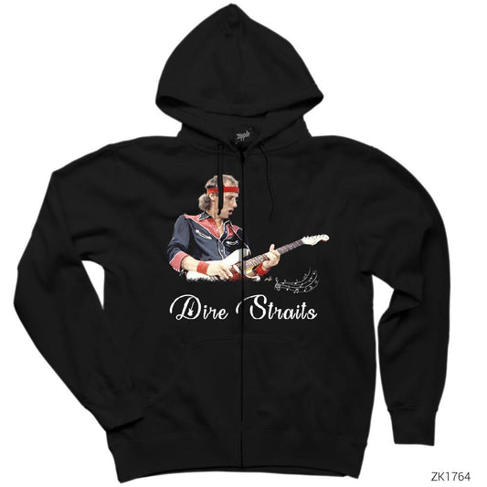 Dire Straits Solo Siyah Fermuarlı Kapşonlu Sweatshirt