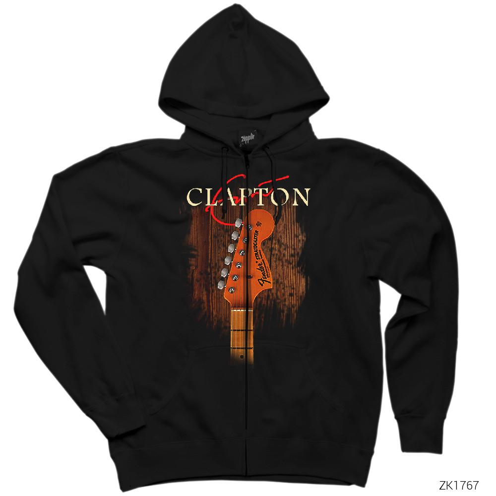 Eric Clapton Guitar Siyah Fermuarlı Kapşonlu Sweatshirt