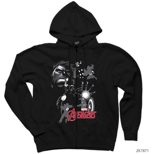 Avengers End Game Cover Siyah Fermuarlı Kapşonlu Sweatshirt