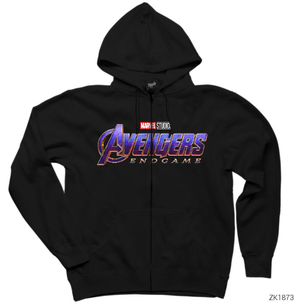 Avengers Endgame Siyah Fermuarlı Kapşonlu Sweatshirt