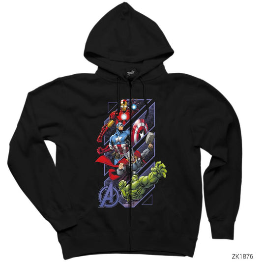 Avengers Power Up Siyah Fermuarlı Kapşonlu Sweatshirt