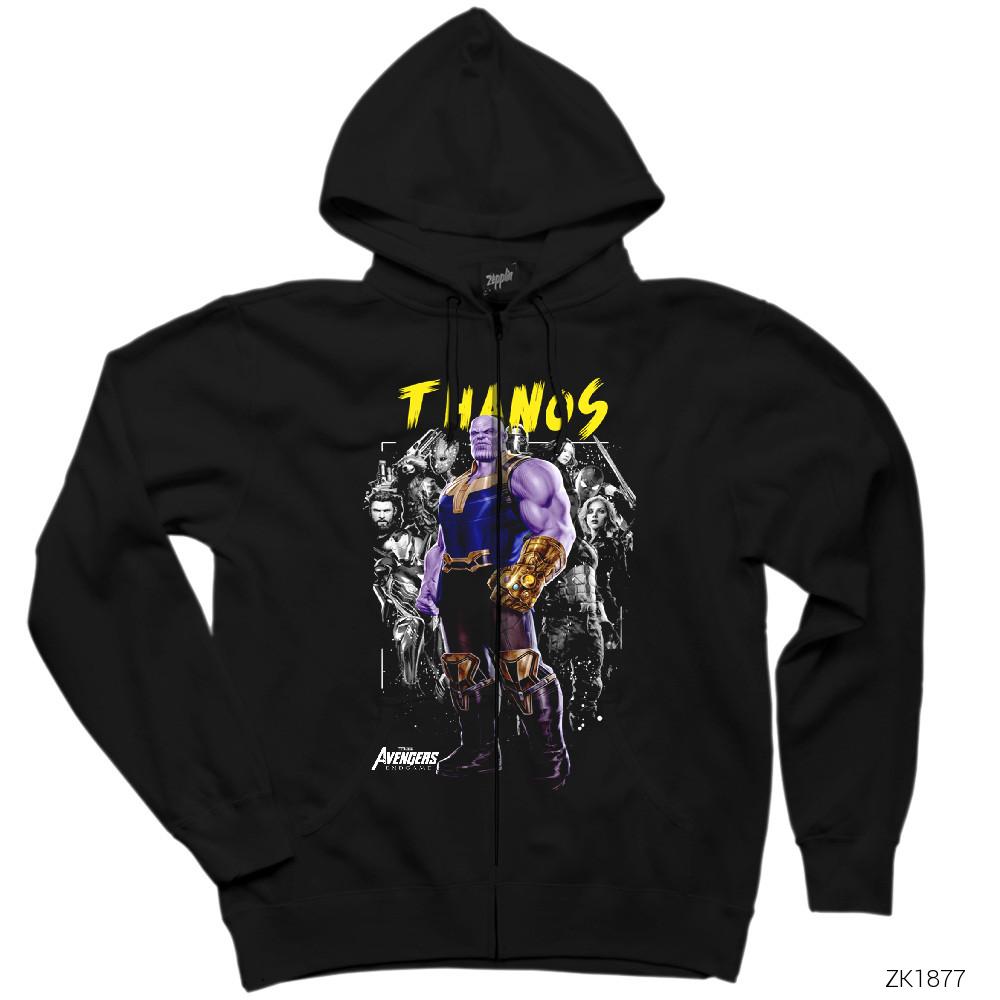 Avengers Thanos Siyah Fermuarlı Kapşonlu Sweatshirt